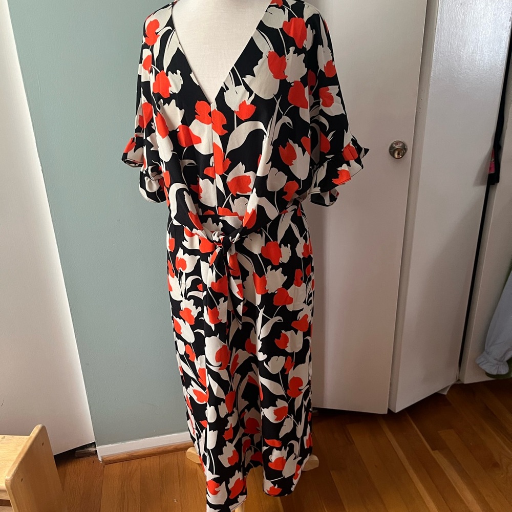 Who What Wear orange ivory and black tea dress